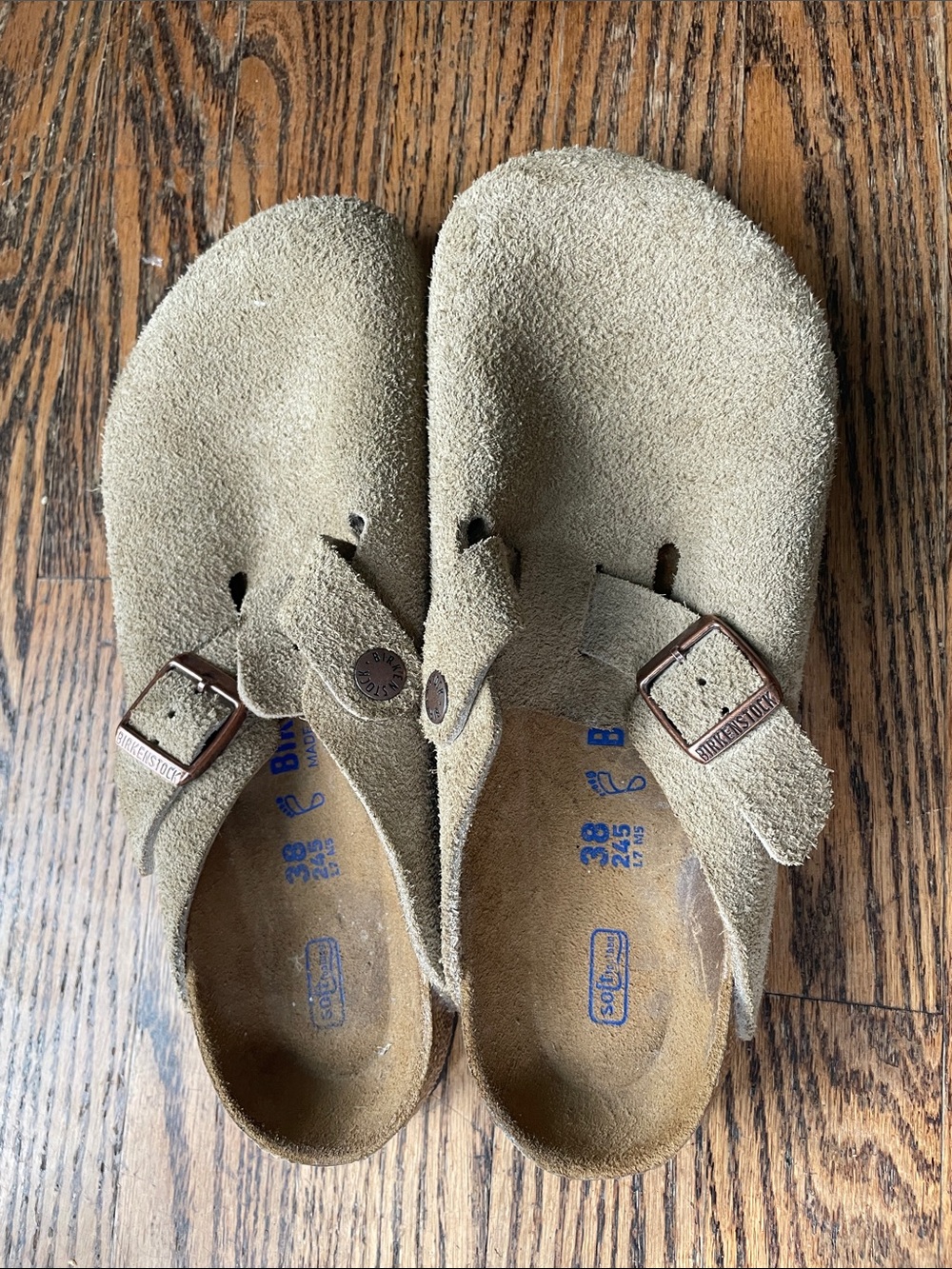 Birkenstock Boston Soft Footbed Suede Clogs - Taupe Size EU 38